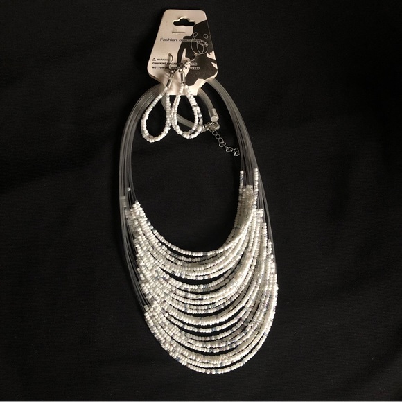 Fashion Accessory White & Iridescent Bead Necklace and Earring Set - Picture 5 of 9